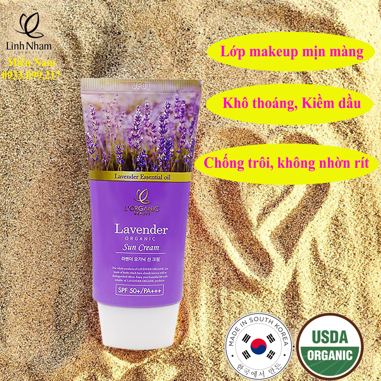 [Hcm]Kem Chống Nắng Da Mặt Lavender Organic Linh Nhâm Nâng Tone Kiềm Dầu Không Bết Rít Spf50 Pa+++