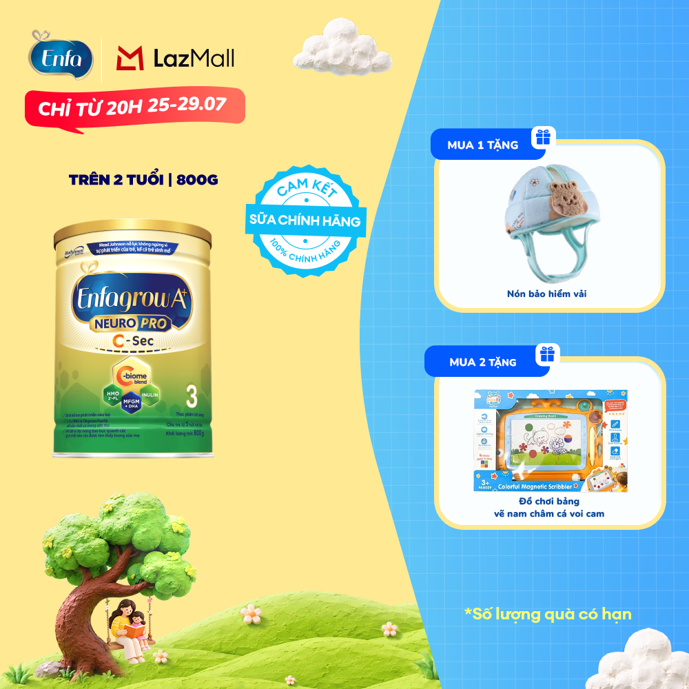 [CHỈ TỪ 25-29/07 MUA LÀ CÓ QUÀ] [Cho cả trẻ sinh mổ] Sữa bột Enfagrow A+ NeuroPro 3 C-Sec 800g cho trẻ trên 3 tuổi