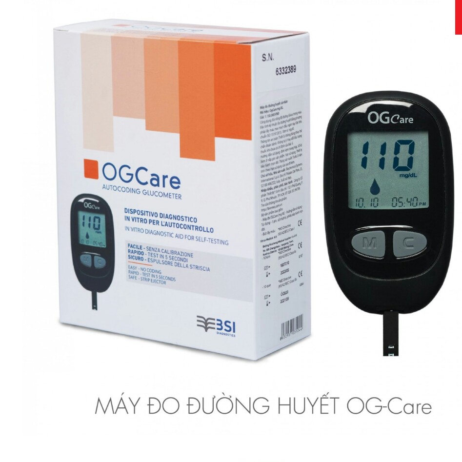 Máy Đo Đường Huyết Ogcare Kèm 100 Que Thử 100 Kim 100 Bông Tẩm Cồn