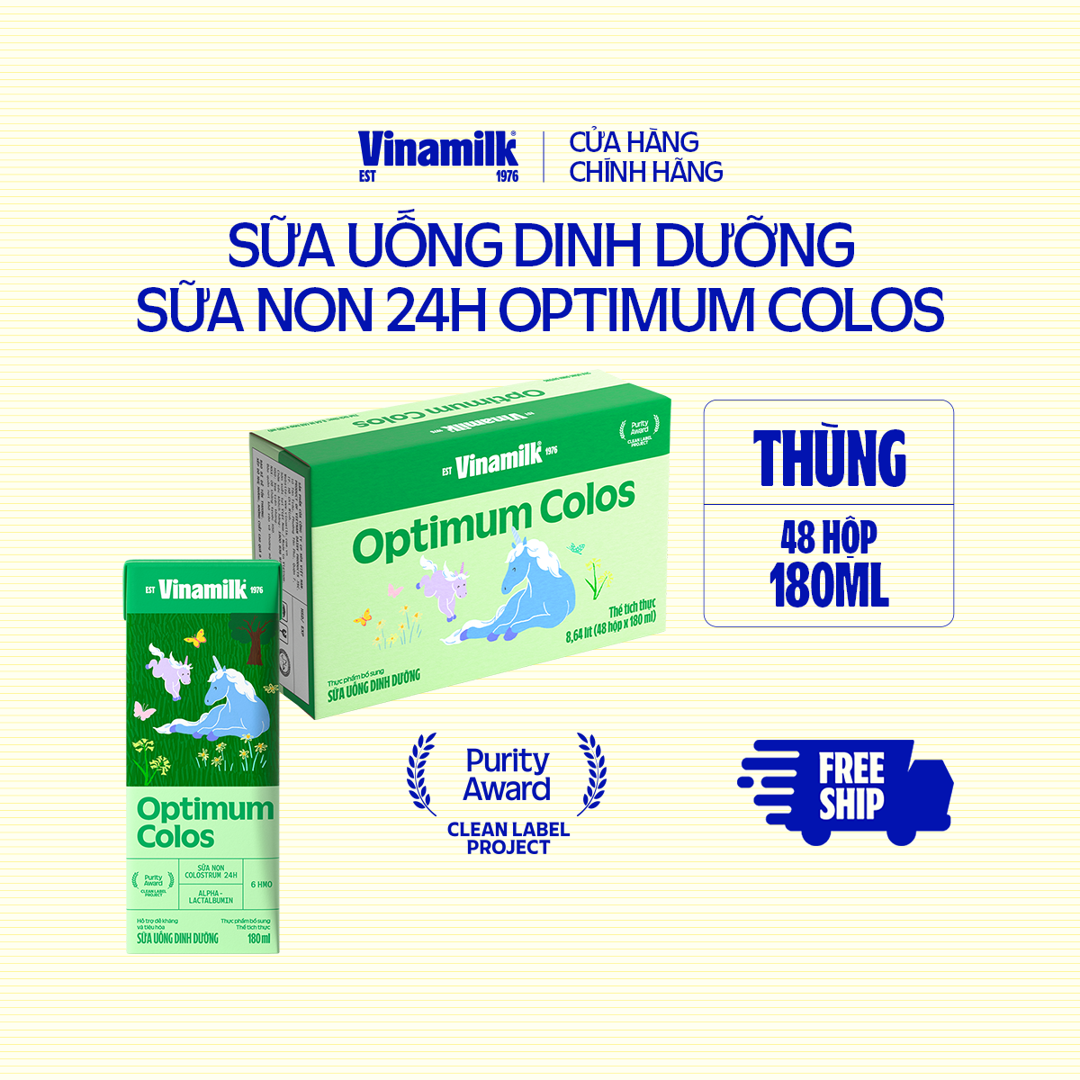 Thùng 48 hộp Sữa non Vinamilk Colos Gold 180ml - Sữa Uống Dinh Dưỡng Miễn dịch khỏe Bé lớn nhanh -