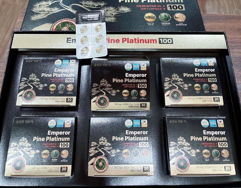 (Vỏ Đen) Tinh dầu thông đỏ Hàn Quốc Hộp 180 viên Emperor Pine Platinum 100