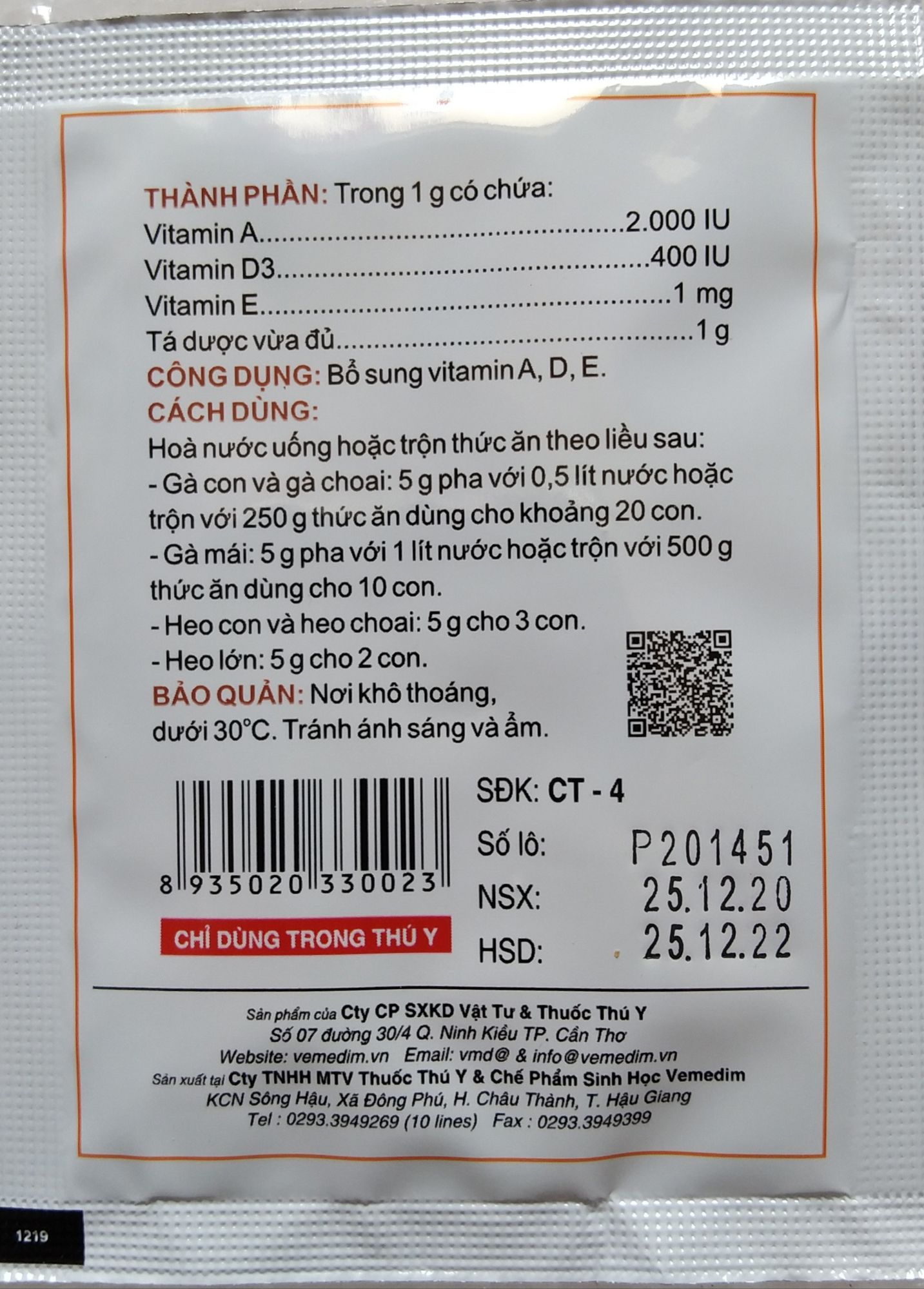 1 gói Vitamin tổng hợp AD3E (5Gram) bổ sung Vitamin cho chimvẹt yến phụng gàvịt heo