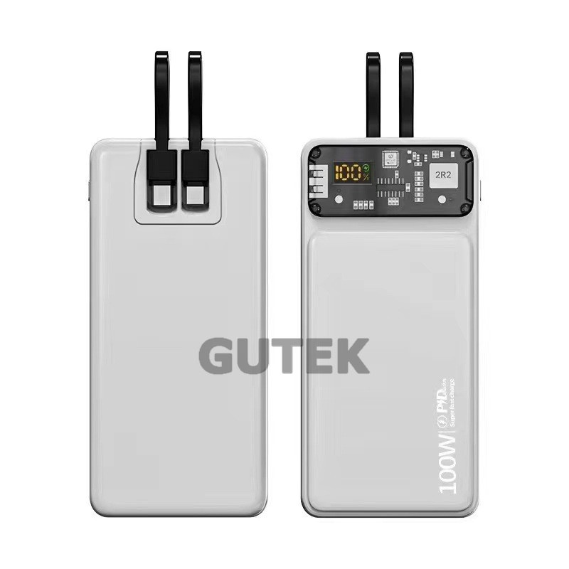 Sạc dự phòng 30000mah Gutek DX159 sạc nhanh 100w dung lượng pin lớn có sẵn dây sạc cho nhiều thiết bị điện thoại