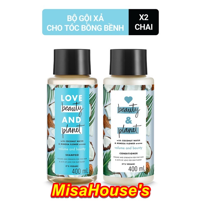 Bộ Sản Phẩm Dầu Gội Và Dầu Xả Thể Love Beauty And Planet Giúp Tóc Bồng Bềnh 400Ml X 2