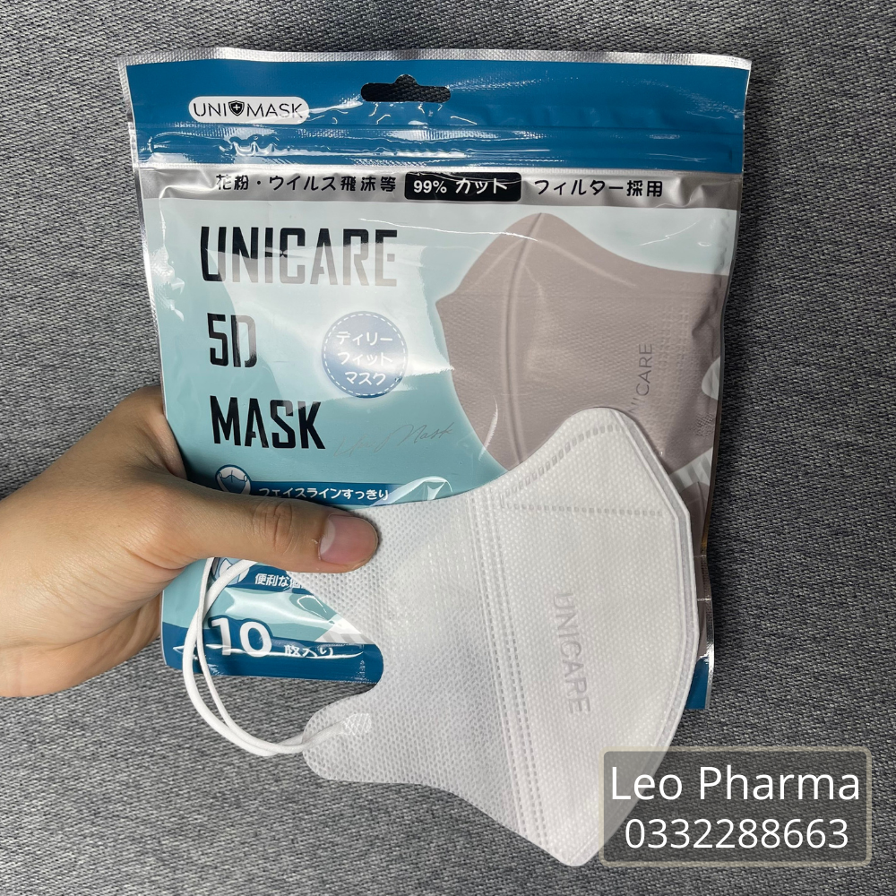 Thùng Khẩu Trang 100 Chiếc UNIMASK 5D Mask (UniCare) Hàng Cao Cấp Vải Không Dệt 3 Lớp Lọc Bụi