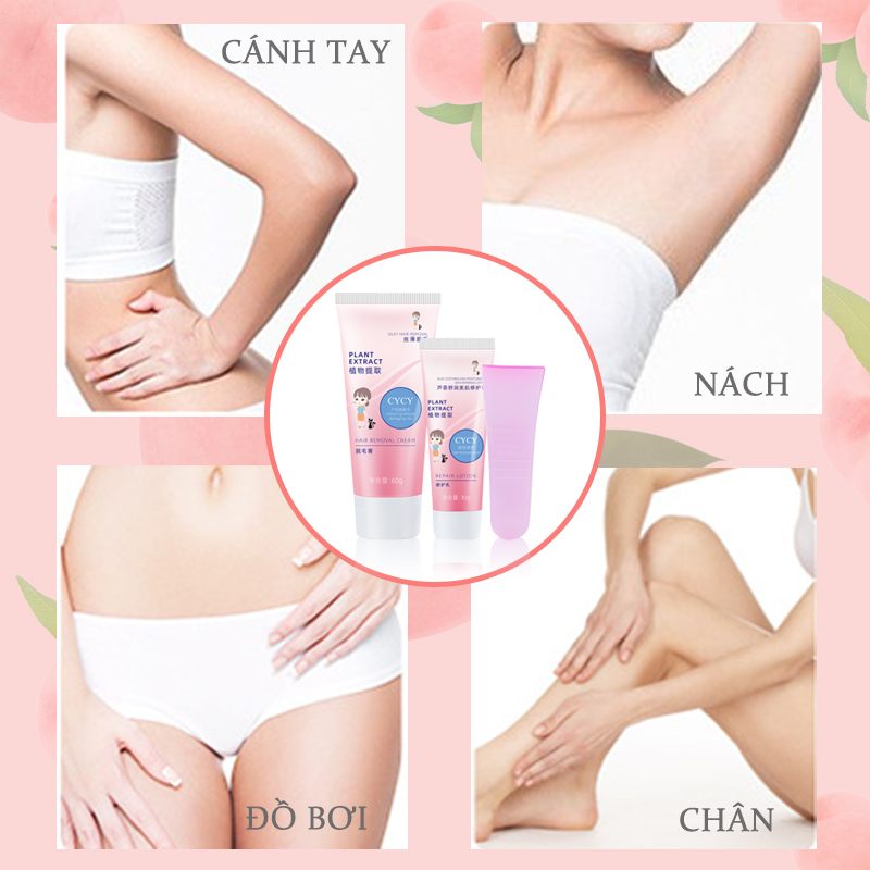 [Hcm][Peachy Sis Shop] Cycy Combo Kem Tẩy Lông Tái Tạo Da (60G Kem Tẩy Lông + 30G Kem Phục Hồi)