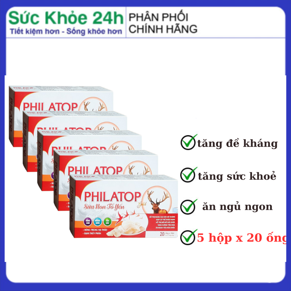 Combo 5 hộp Philatop Sữa Non Tổ Yến Gold giúp ăn ngủ ngon tăng sức khoẻ ( 5 hộp x 20 ống )