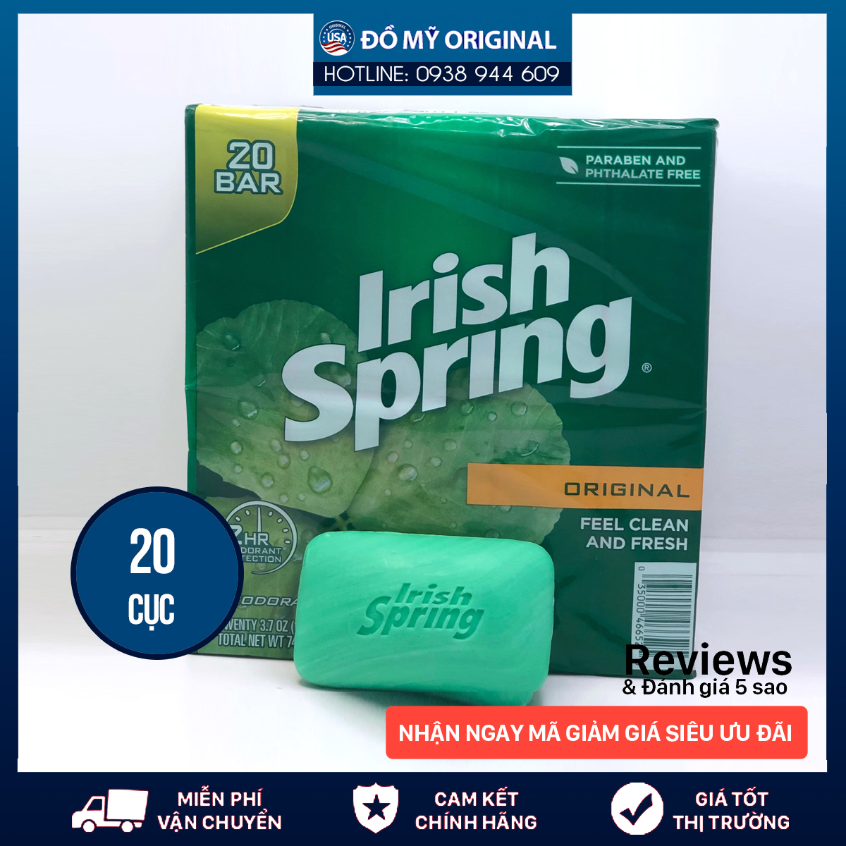 [Hcm]Lốc 20 Xà Bông Cục Irish Spring Original Mỹ 113G X 20 Feel Clean And Fresh Hàng Nhập Mỹ