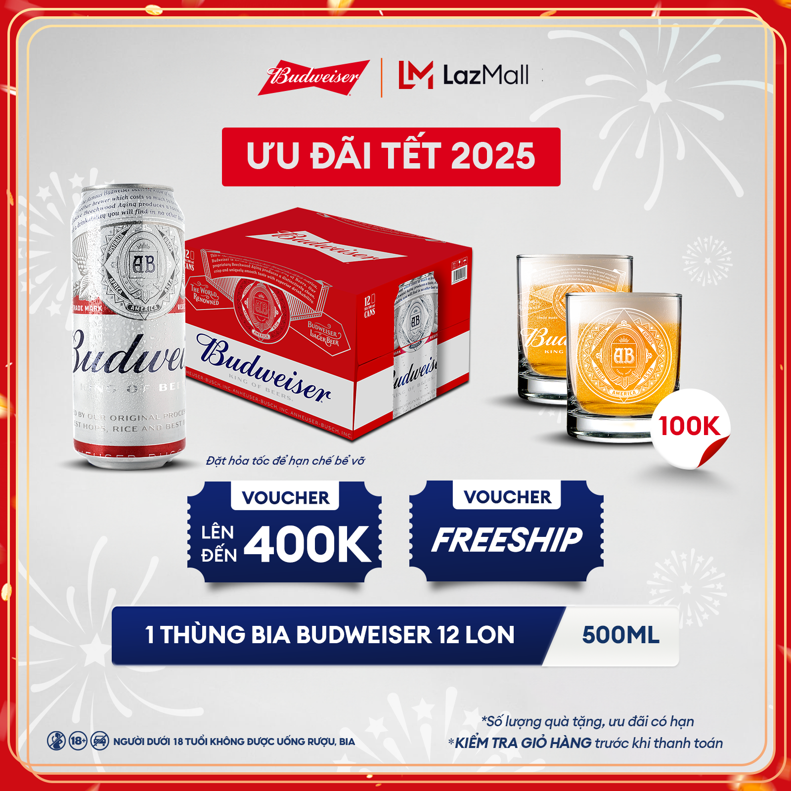 Thùng 12 Lon Bia Budweiser (500ml/lon)