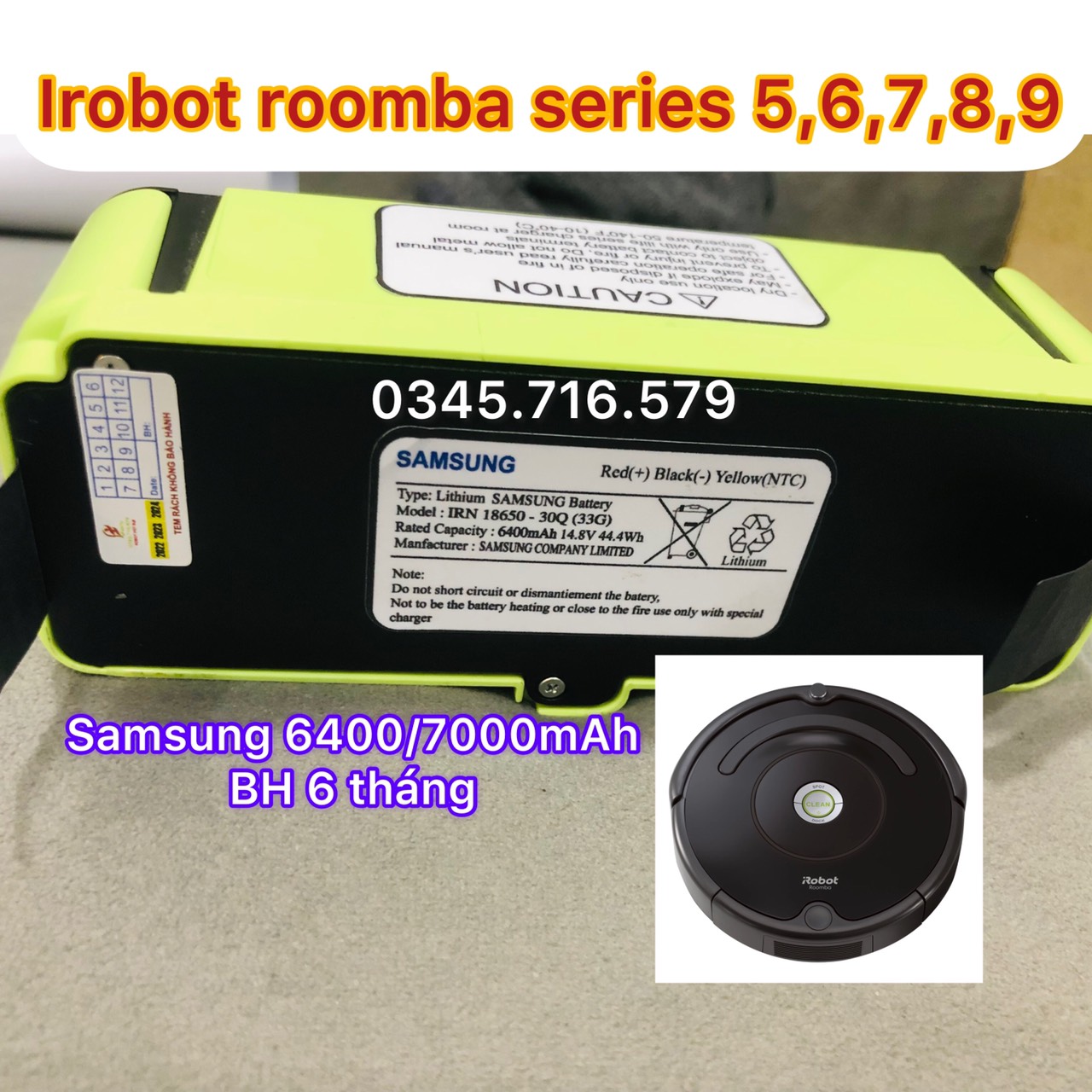 Pin Samsung 6400/7000mAh Nâng cấp cho Robot hút bụi Irobots roomba series 56789