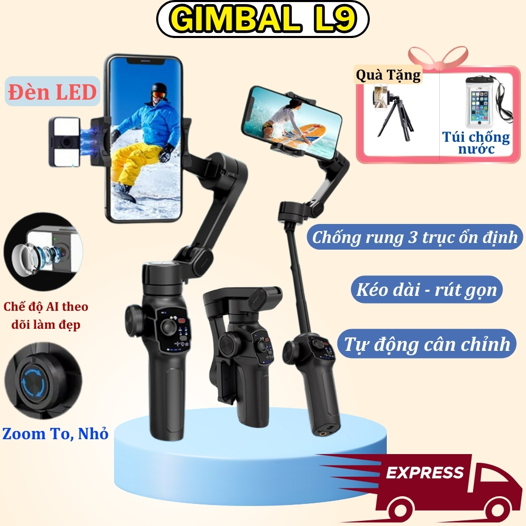 Gậy quay video chống rung AOCHUAN L9 kéo dài - Cây gimbal chống rung điện thoại quay video chụp ảnh