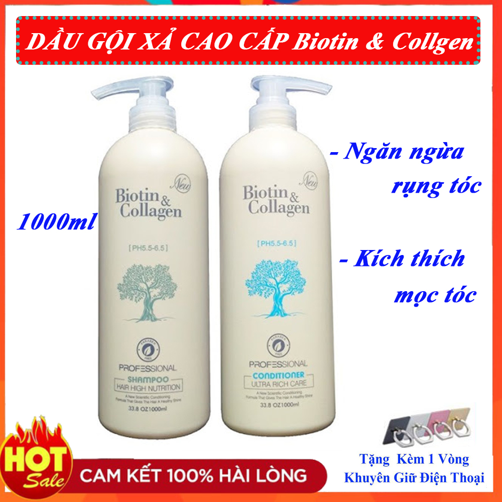 Bộ Đôi Dầu Gội Xả Biotin & Collagen Cặp Dầu Biotin Trắng Dung Tích 1000Ml/1Chai. Giảm Tóc Gãy Rụng Kích Thích Mọc Tóc Phục Hồi Tóc Hư Tổn Giúp Tóc Chắc Khỏe Bóng Mượt. Giá Giảm Sốc - Mua Ngay!