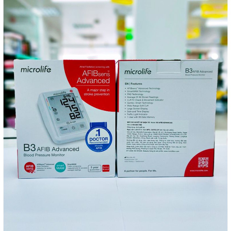 [HCM]Máy đo huyết áp Microlife B3 Afib Advance cảnh báo đột quỵ (AFIB)- Công nghệ Thụy Sỹ - Hàng chính hãng