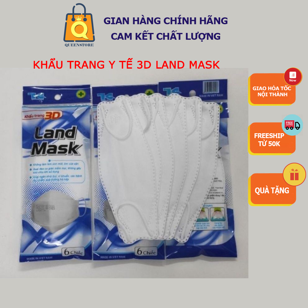 Khẩu Trang 3D Land Mask Chống Khói Bụi Vi Khuẩn Bảo Vệ Kháng Khuẩn Co Giãn Phong Cách Hàn Quốc Gói 6 chiếc - QueenStore