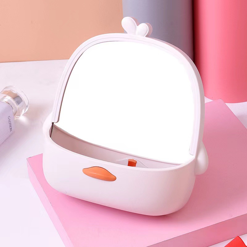 Gương để bàn cute gương decor bàn học gương để bàn trang điểm xinh xắn có khay đựng đồ Vịt vàng - Ha