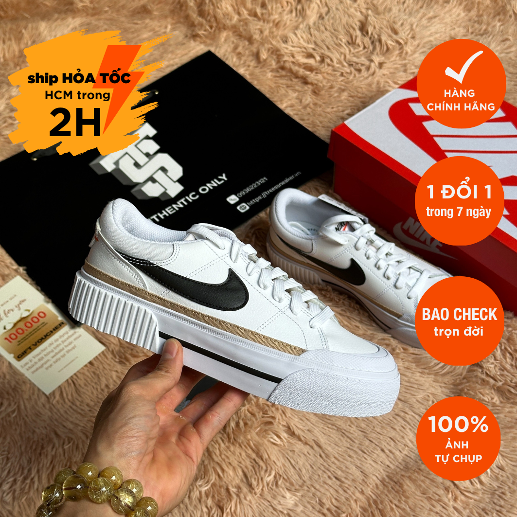 [CHÍNH HÃNG] Giày thể thao NIKE COURT LEGACY LIFT WHITE BLACK BROWN DM7590 100 Full Box Tag Chính Hã