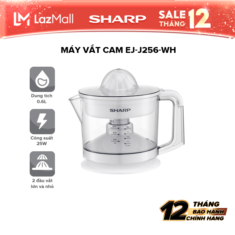 Máy Vắt Cam Công Suất 25W Sharp EJ-J256-WH - Màu trắng [Dung Tích Ly Chứa 0.6 lít Chất Liệu Nhựa Cao