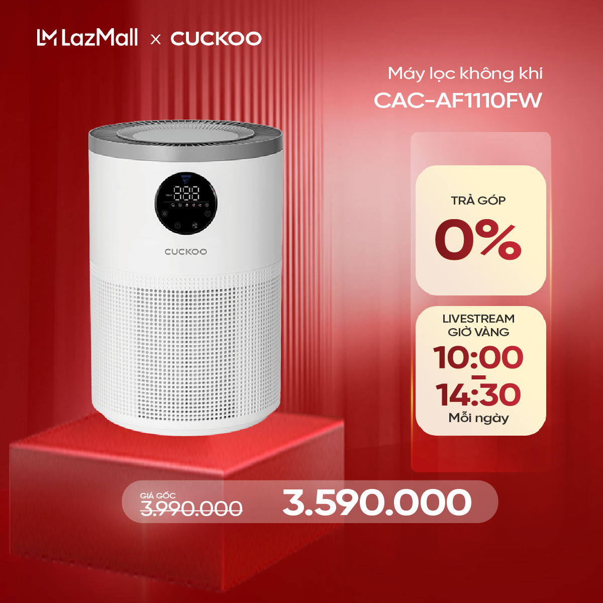 Máy lọc không khí Cuckoo 34m2 CAC-AF1110FW/WHCKV - 3 in 1 HEPA- lọc bụi mịn PMO.3- đèn cảnh báo chất