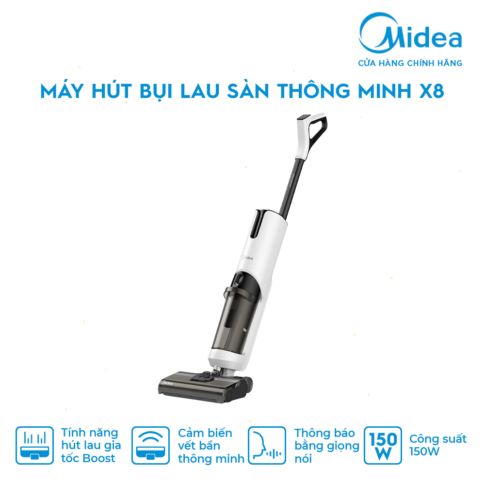 [Trả góp 0%] Máy hút bụi lau sàn thông minh 3 trong 1 MIDEA X8 (Công suất 150W Màn hình LED Thông bá