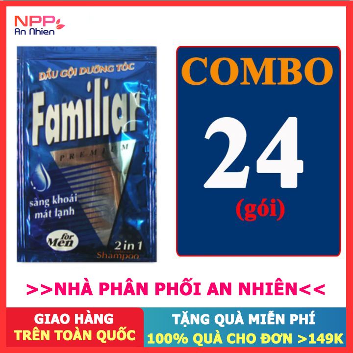 Combo 24 Gói Dầu Gội Dưỡng Tóc 2In1 For Men Familiar Màu Xanh Dương 5Ml - Npp An Nhiên