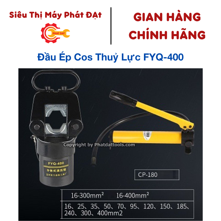 Đầu ép cos thủy lực FYQ400 kèm bơm tay thủy lực CP180-Phạm vi ép cos 16-400mm2