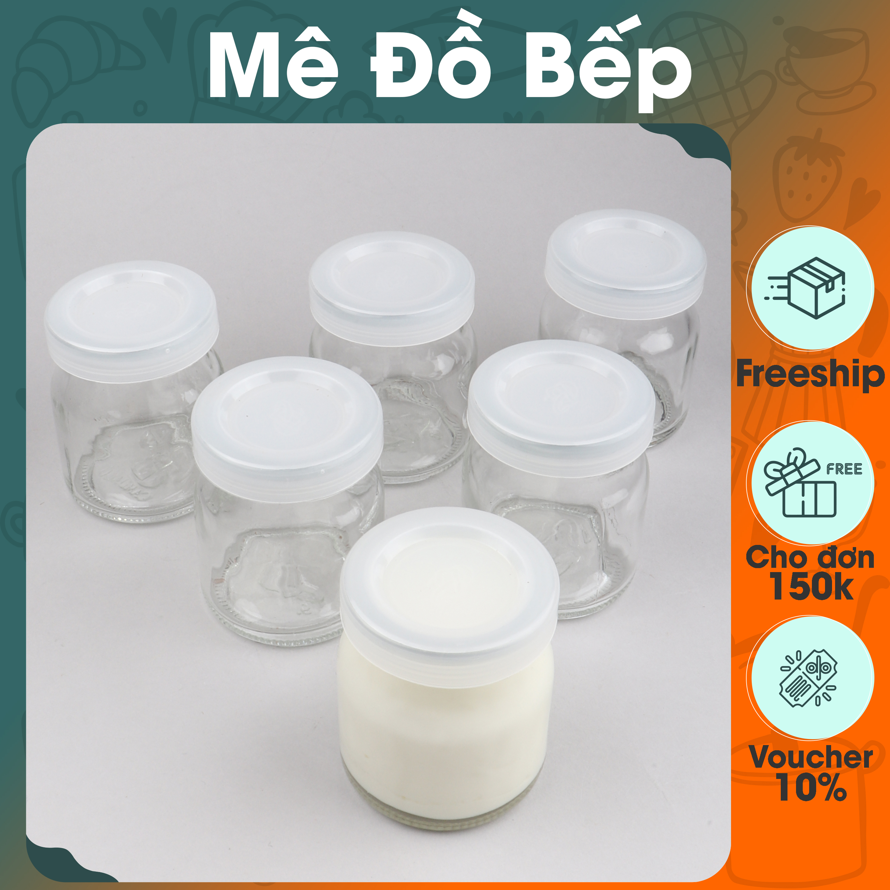 Hủ thuỷ tinh đựng sữa chua 150ml Bam House chịu nhiệt tốt có nắp đậy cao cấp HSC01 - Hủ sữa chua hủ thuỷ tinh sữa chua