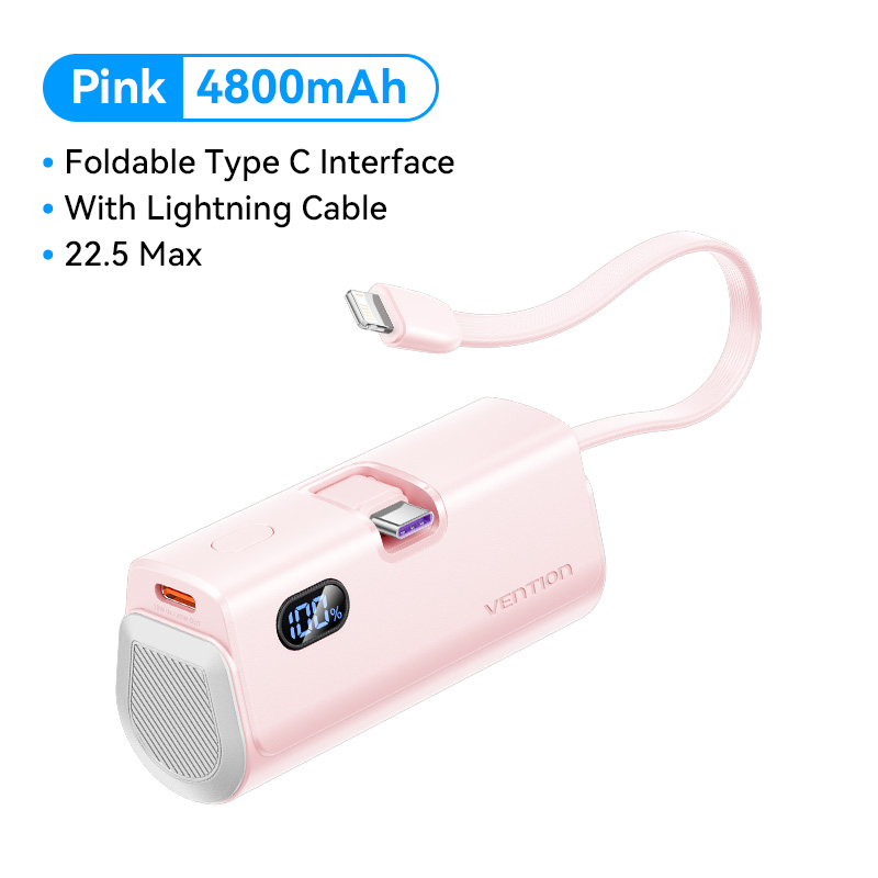 Vention Mini Powerbank 4800mAh - Sạc Dự Phòng Siêu Nhỏ Gọn Tích Hợp Cáp Lightning & Type-C 22.5W - M