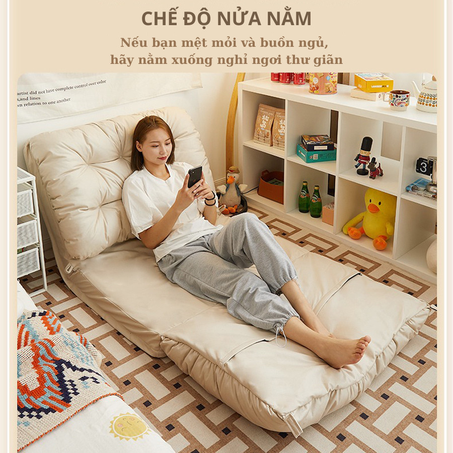 Sofa Giường Lười Tựa Lưng Ngồi Bệt Tatami  Đệm Cao Su Non Cao Cấp - Sofa Bed Gấp Gọn Giá Rẻ 5 Cấp Độ Gập Ngả