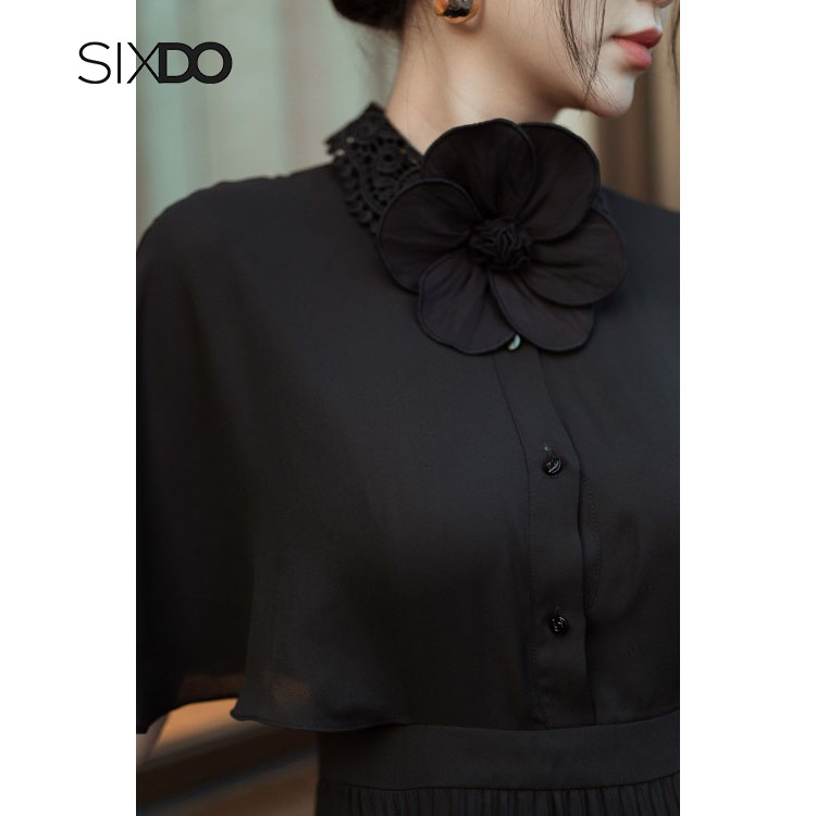 Đầm cánh dơi xòe xếp ly SIXDO (Midi Chiffon Dress With Flower)