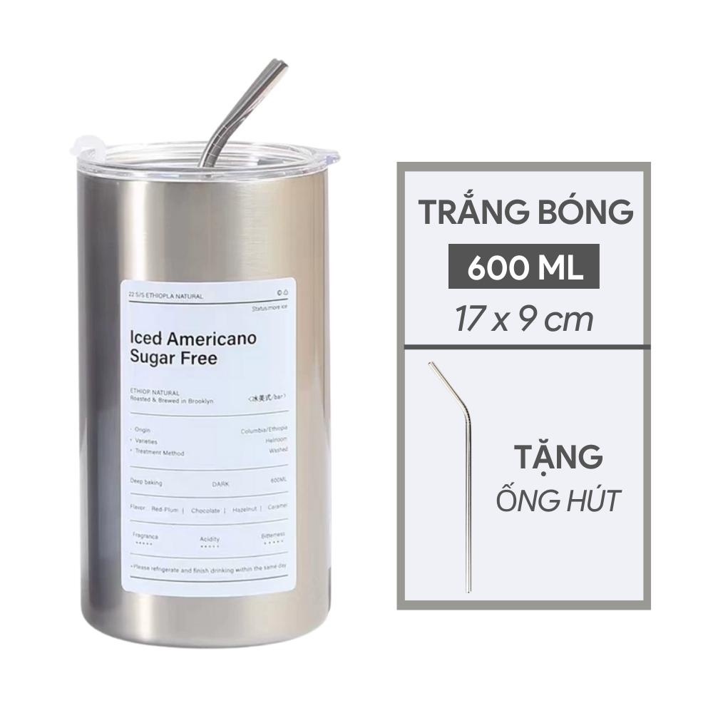 Cốc Giữ Nhiệt Iced Americano Inox 304 Dung Tích 600ml Có Tặng Kèm Ống Hút Giữ Nhiệt 6-8 Tiếng Thiết 