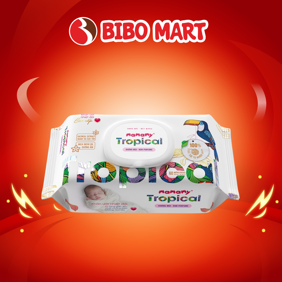Khăn Ướt Mamamy Tropical Không Mùi 90 Tờ Chiết Suất Tinh Dầu Nhiệt Đới Ngừa Muỗi Cho Bé - Bibo Mart