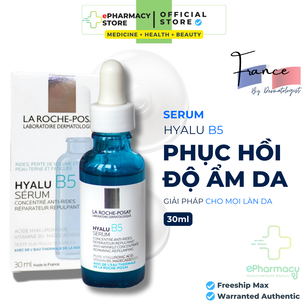 Serum B5 LA ROCHE-POSAY Hyaluronic Acid - Laroche Posay Vitamin B5 phục hồi dưỡng ẩm tái tạo da 30ml