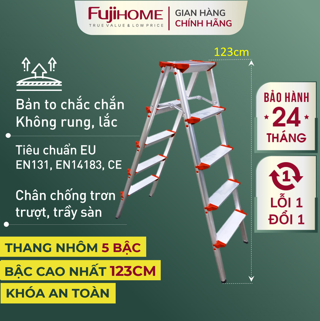 Thang ghế nhôm 3 - 6 bậc chữ A Nhập Khẩu xếp gọn FUJIHOME Thang chữ A gia đình đa năng gấp gọn step