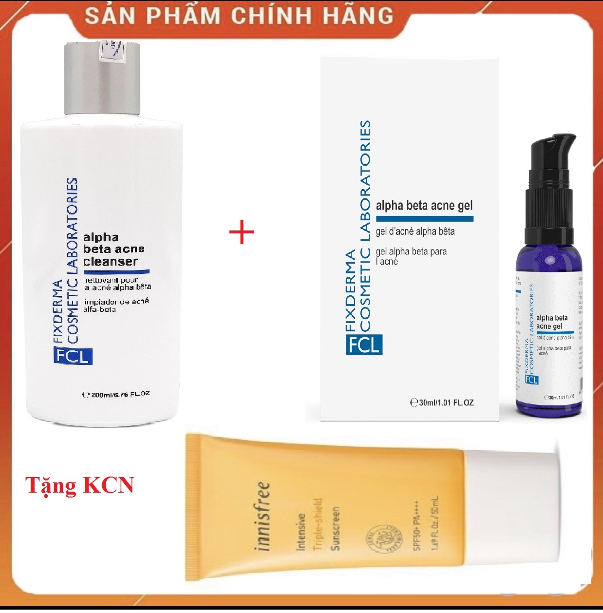 Bộ Đôi Đánh Bay Mụn Fcl Alpha Beta Acne Cleanser + Alpha Beta Acne Gel Tặng Kcn Innisfree 50+