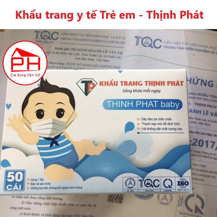 Khẩu trang y tế Trẻ em Thịnh Phát - Hộp 50 cái (4 Lớp Hàng chính hãng) - Gia dụng Phước Hòa