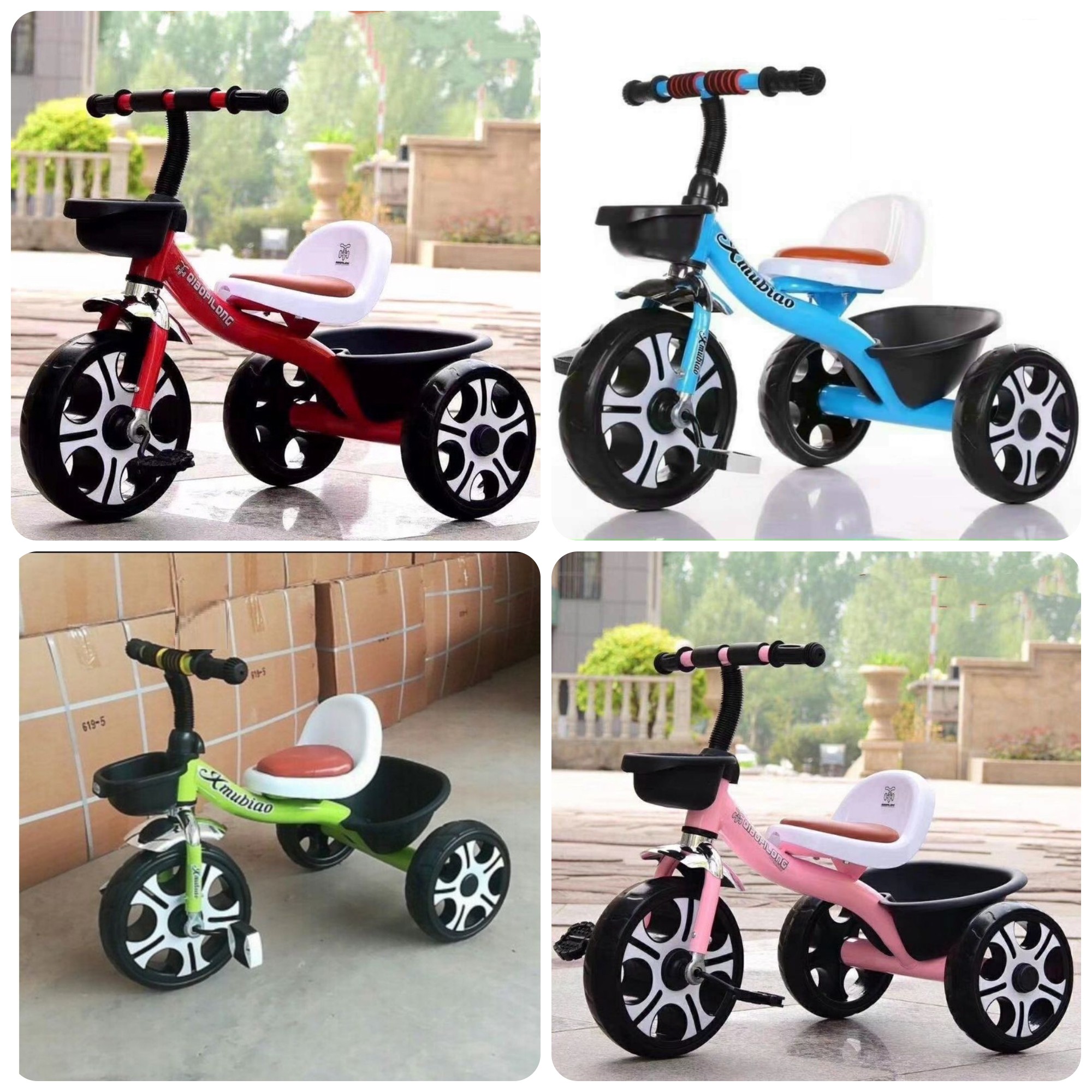 Xe đạp 3 bánh ghế da cao cấp có giỏ và hộp đựng đồ  - xe đạp 3 bánh trẻ em - xe đạp trẻ em