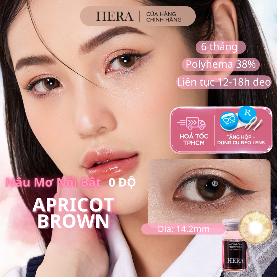 Lens Hera Nâu Mơ Nổi Bật Không Độ APRICOT BROWN Nhập Khẩu Hàn Quốc Kính Áp Tròng Không Cận 6 Tháng