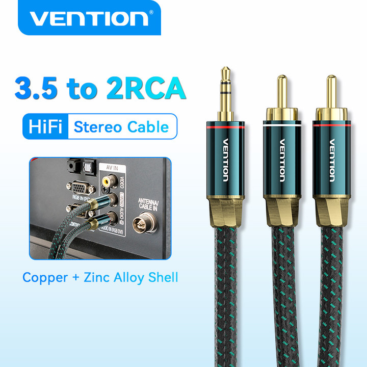 Vention 3.5mm âm thanh cáp nối jack 3.5mm nam cặp kép đầu đực RCA cáp truyền âm thanh vỏ Đồng mô hìn