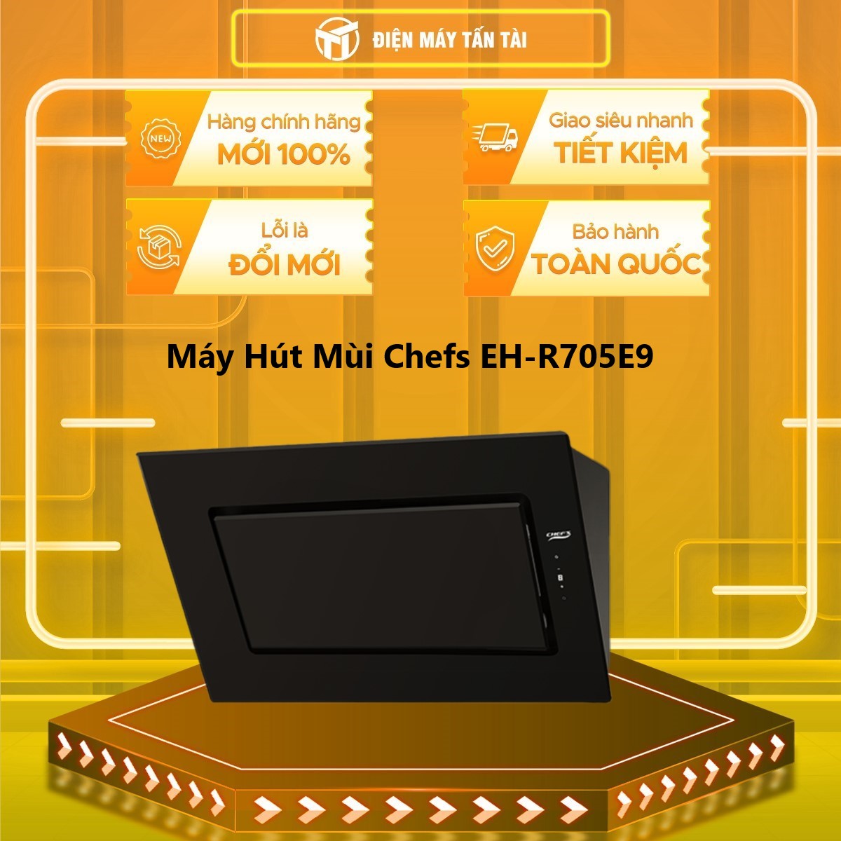 Máy hút mùi Chefs EH-R705E9 - Kính vát 90cm, màu đen, công suất 750 m³/h