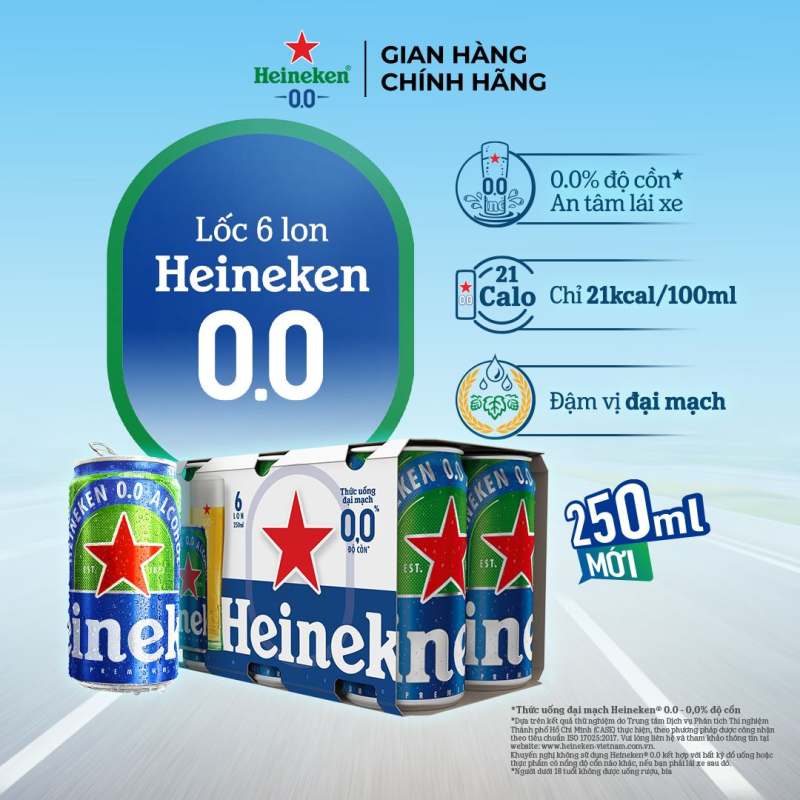 ABV 0.0% - Lốc 6 lon Thức uống đại mạch Heineken 0.0 250ml/lon