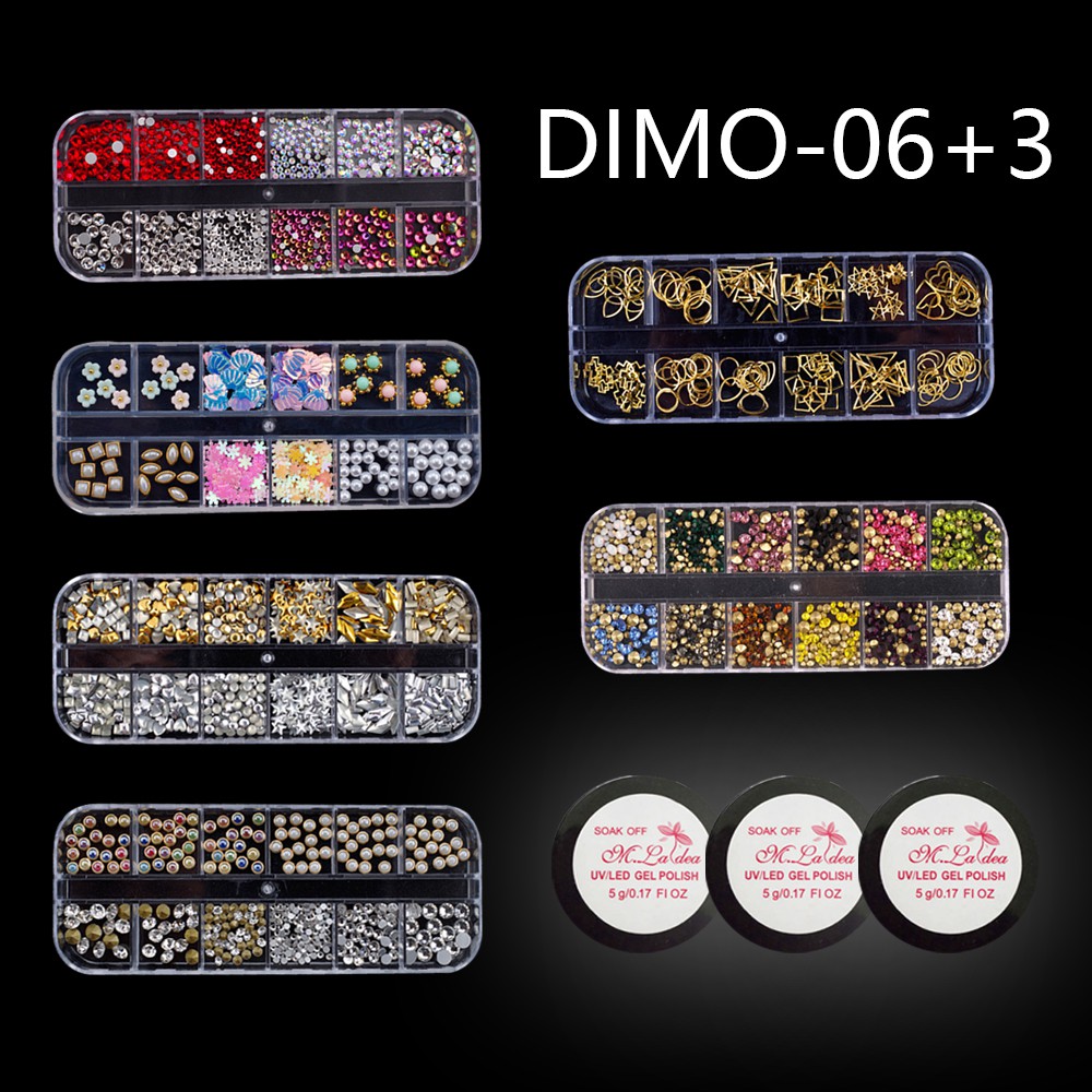 6 Sự Kết Hợp Của 72 Phụ Kiện Trang Trí Móng Nghệ Thuật Khác Nhau Mẫu Charm Đính Móng Siêu Xinh Đi Kèm Với 3 Chai Gel Đính Đá