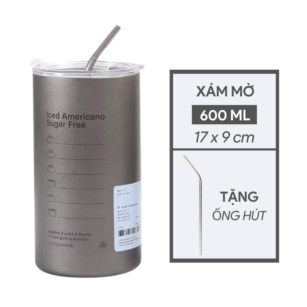 Cốc Giữ Nhiệt Iced Americano Inox 304 Dung Tích 600ml Có Tặng Kèm Ống Hút Giữ Nhiệt 6-8 Tiếng Thiết 