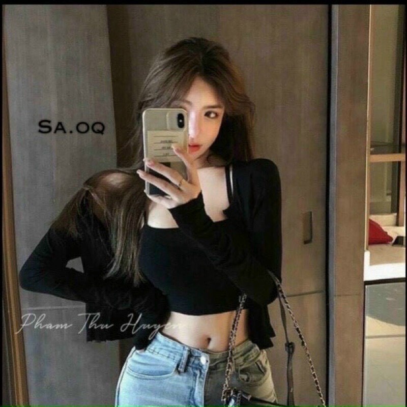 Áo khoác cardigan dáng croptop khoác ngoài tay dài áo khoác nữ phối với đầm váy body đi chơi đi tiệc
