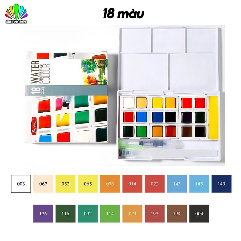Superior Bộ Màu Nước Dạng Bột 12/18/24/36 Màu Nước Nén - Bao Gồm Bút Vẽ Nước Bình Thường Hộp Sơn Màu Nước Di Động Watercolor Colours
