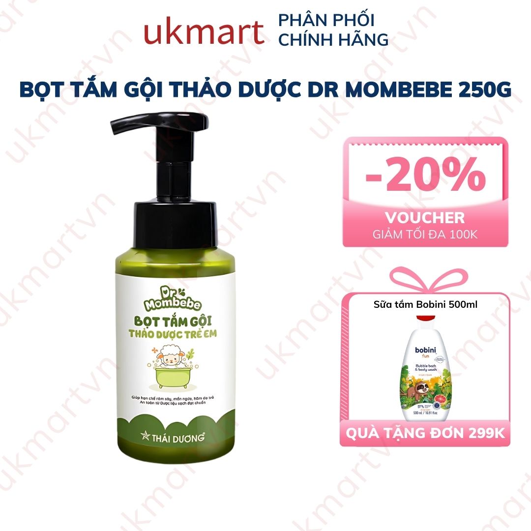 [TẶNG KÈM SỮA TẮM BOBINI 500ML] Bọt tắm gội thảo dược trẻ em Dr Mombebe làm sạch mát da bé hạn chế r