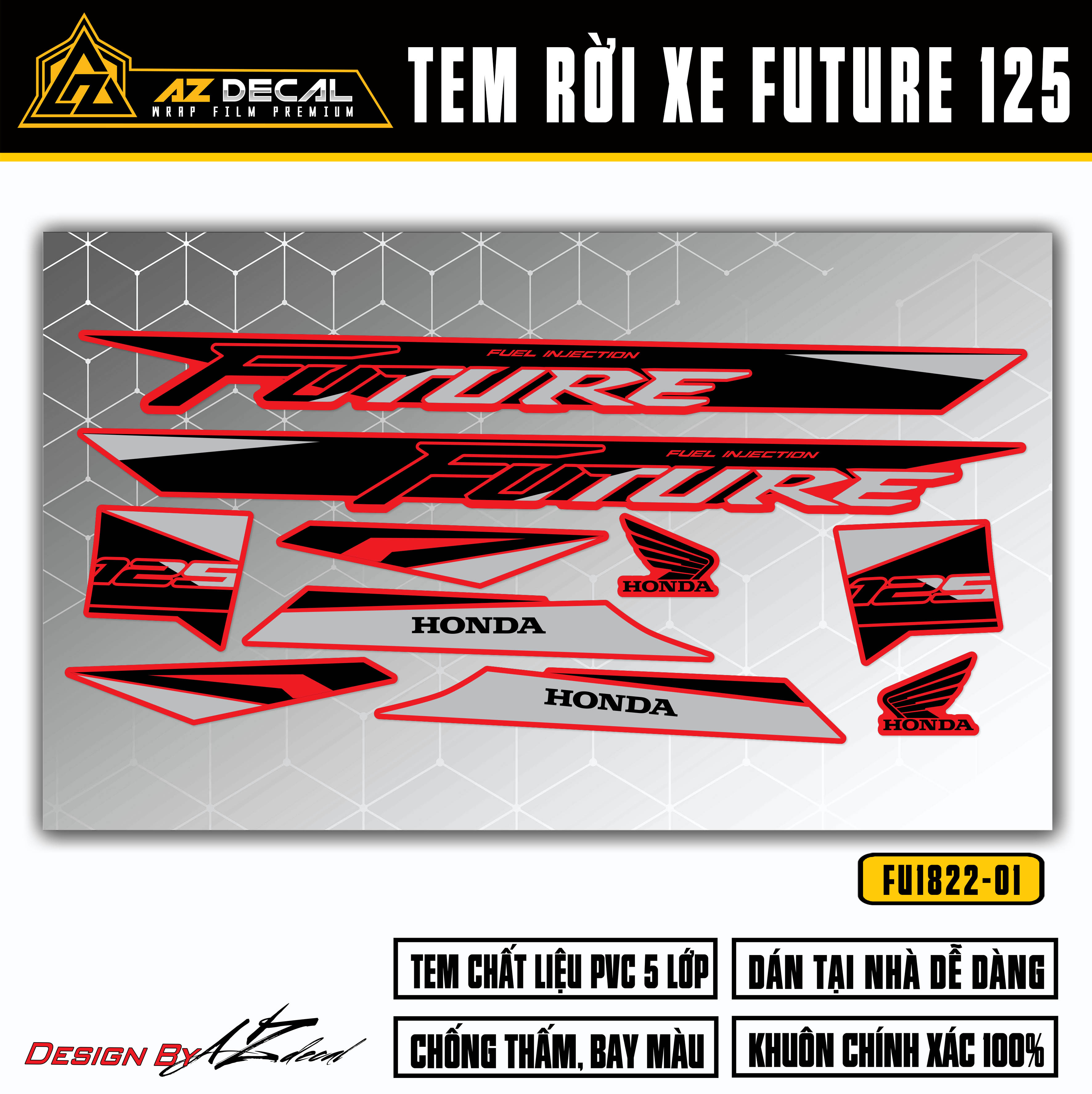Tem Xe Future 125 2012 - 2022 Đẹp Dễ Dán | FU-01 | Tem Rời Dán Xe Future FI Decal Cao Cấp Màu Trắng 