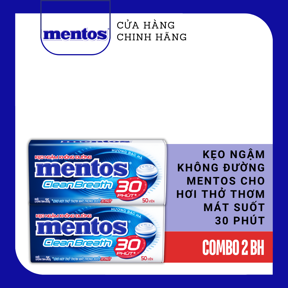 Combo 2 hộp thiếc kẹo Ngậm Không Đường Mentos Clean Breath (nhiều hương) mang lại hơi thở thơm mát t