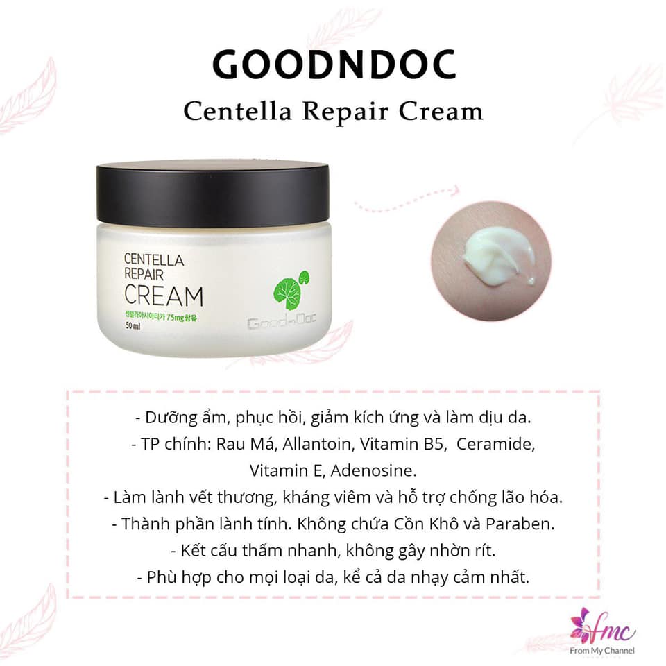 Kem dưỡng trắng da rau má GoodnDoc Centella Repair Cream 50ml