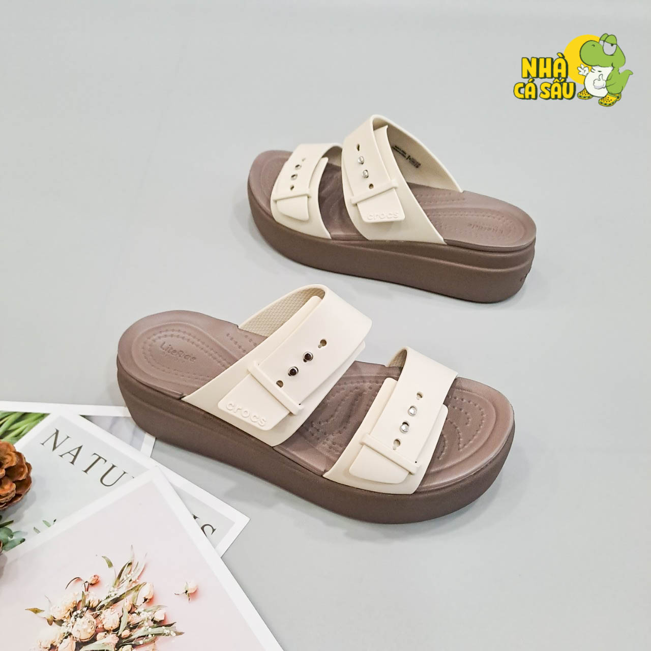 (Ảnh Thật) Dép Crocs Đế Cao 5 Phân Brooklyn Mid Wedge Version 2 Nhiều Màu Dép Quai Ngang Cài Khuy Br