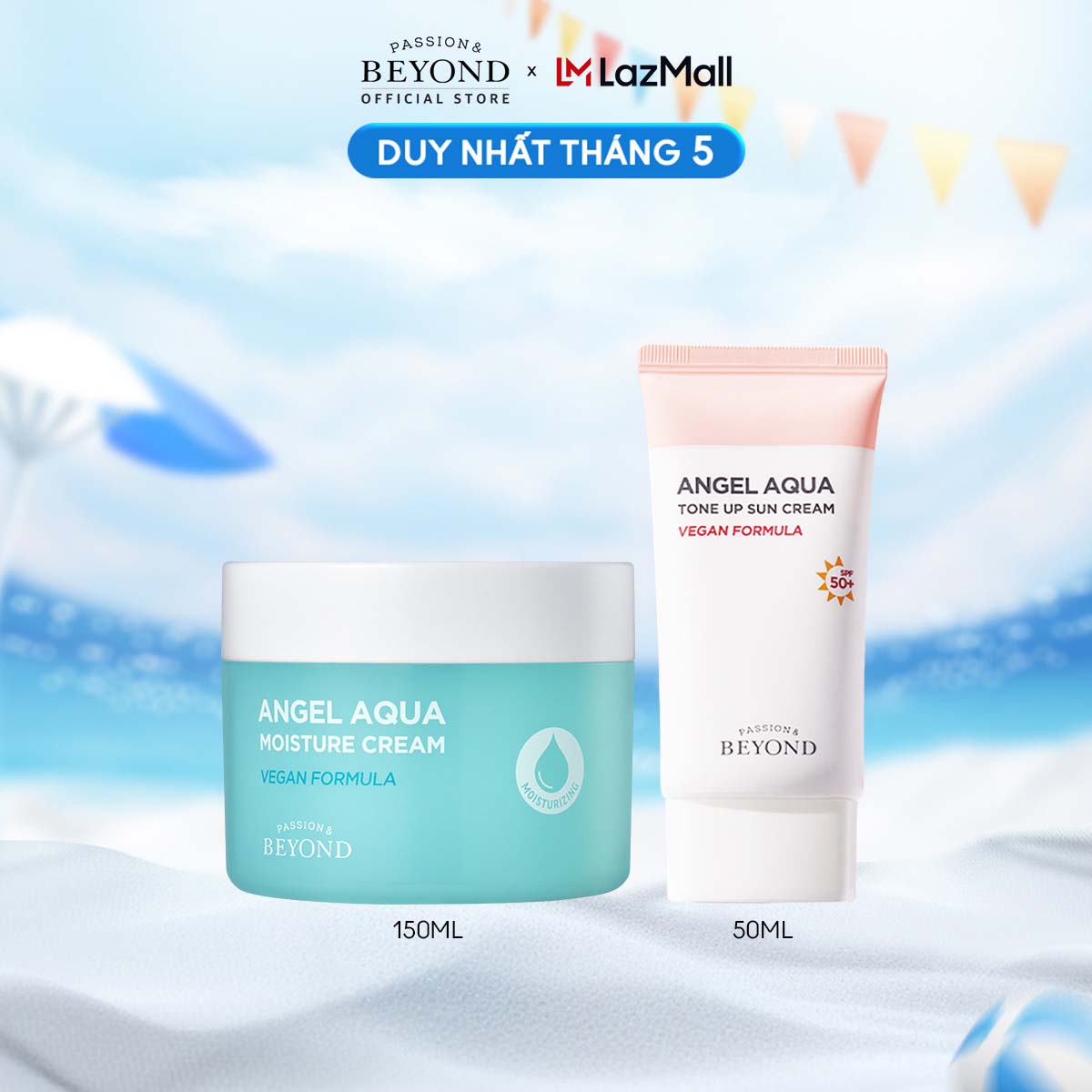 Combo BEYOND Angel Aqua Kem dưỡng ẩm Moisture Cream 150 + Kem Nâng Tone TONE-UP SUN CREAM 50ml